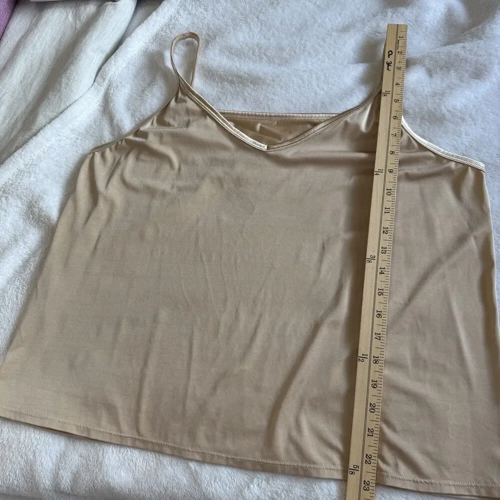 Vanity Fair Slip Chemise Stretch Size XL 44/50 shiny Beige damask nylon spandex